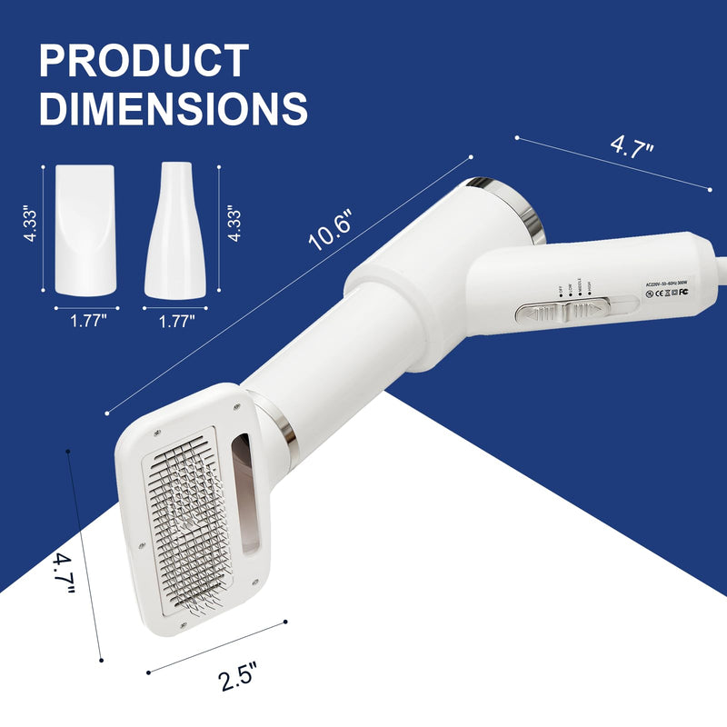 Portable Dog Hair Dryer with Brush – 300W, 3 Heat Settings, Quiet, Overheat Protection for Small Medium Pets - PawsPlanet Australia