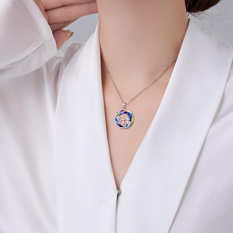 KQF Bee/Snowflake/Penguin/Horse/Cat/Dog Pet Jewelry Necklace for Women Sterling Silver Crystal Pendant Necklace Jewelry Gifts for Girls Girfriend cat and dog necklace - PawsPlanet Australia