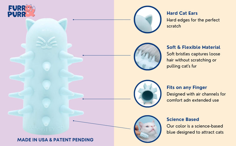 Furr&Purr Cat Brush, Scratcher, and Massager - Indoor Cat Calming Care with Face Scratcher, Finger Brush (3-Pack, Made in USA) 3 Pack - New - PawsPlanet Australia