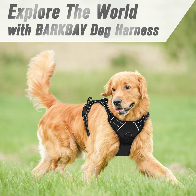 BARKBAY No Pull Dog Harness Front Clip Heavy Duty Reflective Easy Control Handle for Large Dog Walking(Black,L) Large(Chest:27-32") Black