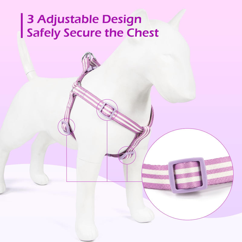 Stripe Step in Dog Harness for Small Dogs, Freedom Nylon Dog Halter Vests, Lightweight and Escape Proof Puppy Harness, Quick Fits for Small Medium and Large Dogs, Purple L - PawsPlanet Australia