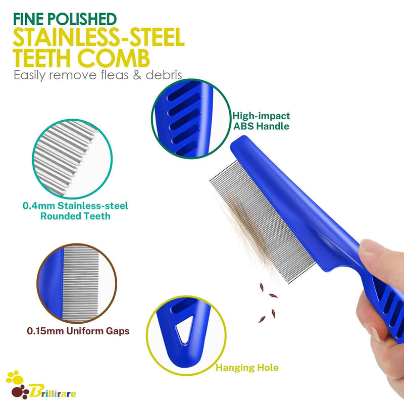 3 Pack Dog Grooming Comb, Flea Lice Pet Combs, Stainless Steel Cat Combs with Rounded Teeth, Professional Metal Tear Stain Remover, Dematting Tool for Small, Medium & Large Pets - PawsPlanet Australia