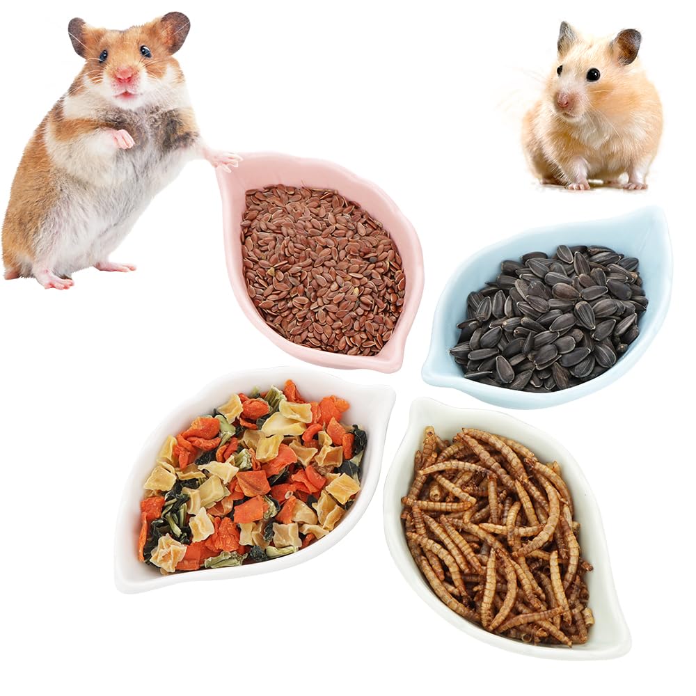 4 Pack Hamster Ceramic Food Bowl, Small Animals Chew-Resistant Food and Water Dish for Hamster Gerbil Hedgehog Rat Rodent (Colors May Vary)