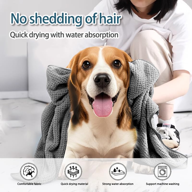 Dog Towels, Microfiber Quick Towel for Drying Dogs,Super Absorbent Pet Grooming Towel, Quick Drying Paw Towel, Suitable for Small and Medium Dogs Cats Pets Shower & Bath (Grey 40 * 24 inch) - PawsPlanet Australia
