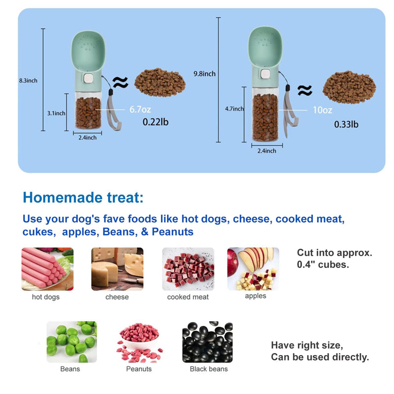 Handheld Dog Food & Treat Dispenser Built-in Clicker & Treat Pouch, Handy Feeder for Puppy Training Walking Hiking Traveling (10 OZ, Green) 10 OZ - PawsPlanet Australia