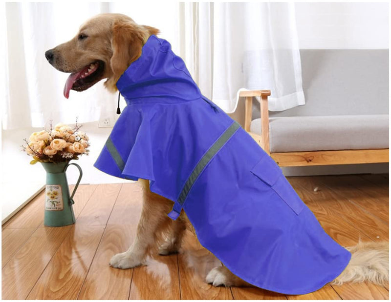 Large Dog Raincoat Adjustable Pet Waterproof Clothes Lightweight Rain Jacket Poncho Hoodies with Strip Reflective(Dark Blue,XL) Dark Blue XL