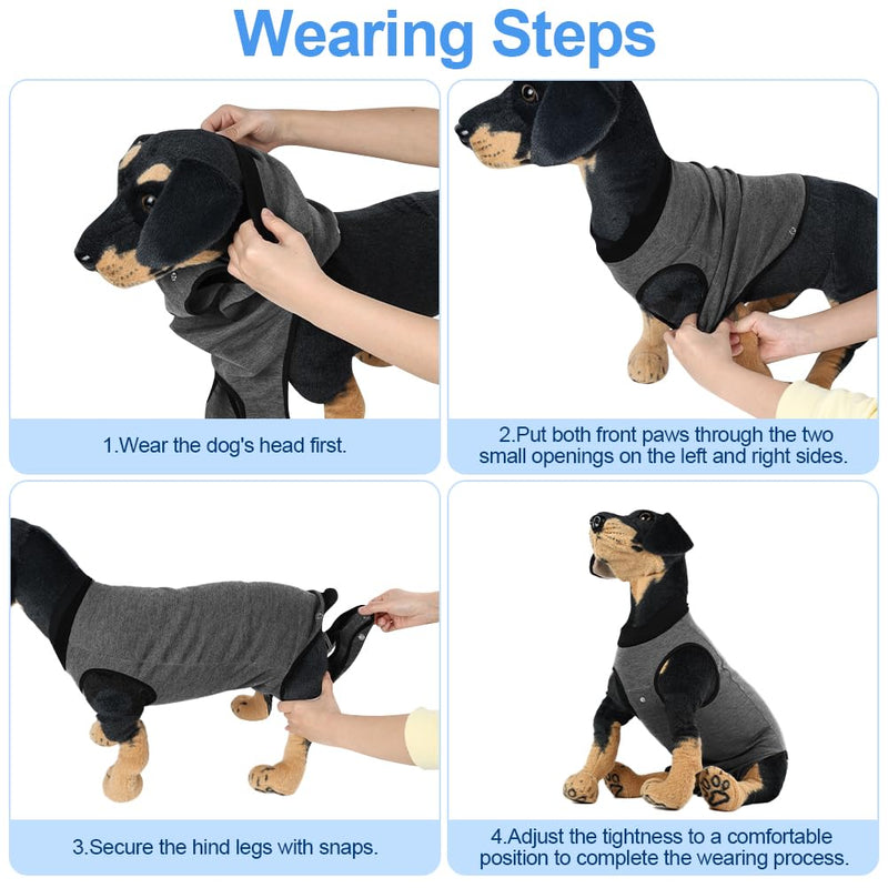 AUYAO Dog Recovery Suit Dog Surgery Bodysuit Anti-Licking Puppy Medical Surgical Suits Abdominal Wounds Protector Male Castration Onesie Post Op Dogs Surgery Shirt Pet Cone E-Collar Alternative(XL) XL Snap Fasteners Style-Gray