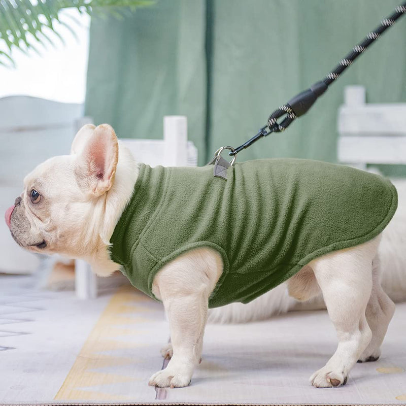 BEAUTYZOO Dog Fleece Vest Sweater Winter Jacket for Small and Medium Dogs with D-Ring Leash Cold Weather Coat Hoodie for XS S M Dogs Boy or Girls ARMY GREEN