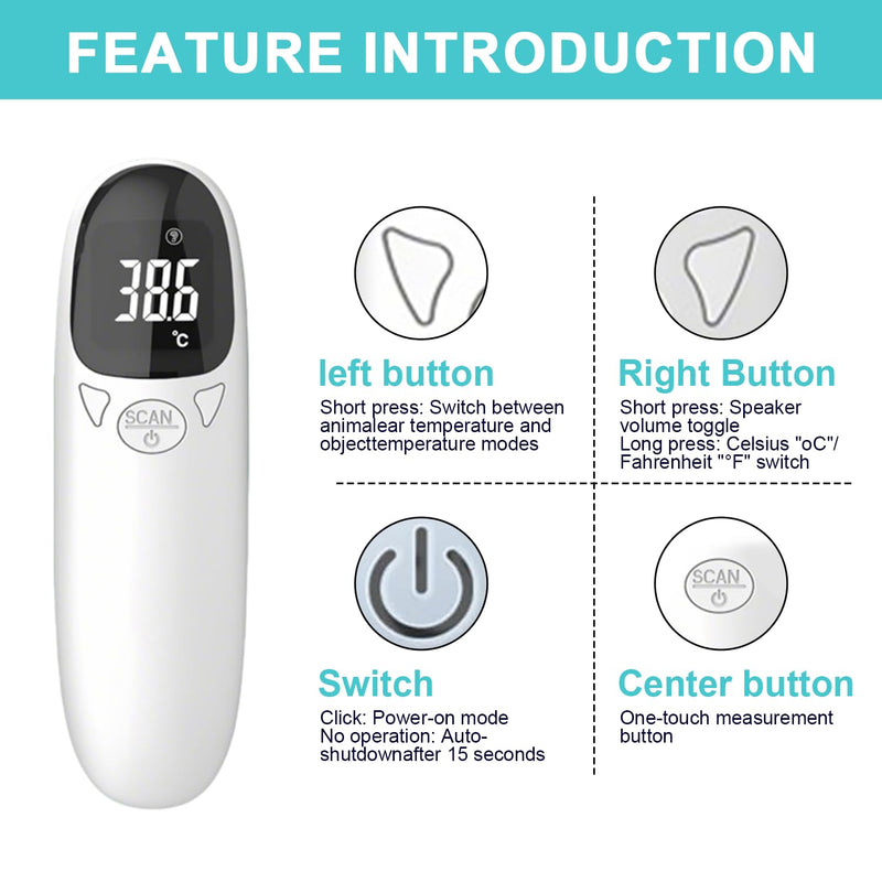 Ear Thermometer Dog, Fever Thermometer Ear Dog with LED Display, Digital Pet Thermometer for Dogs and Cats, 12.8 x 3.9 cm Portable Ear Thermometer for Cats, Dogs, Cows, Ferd (White)