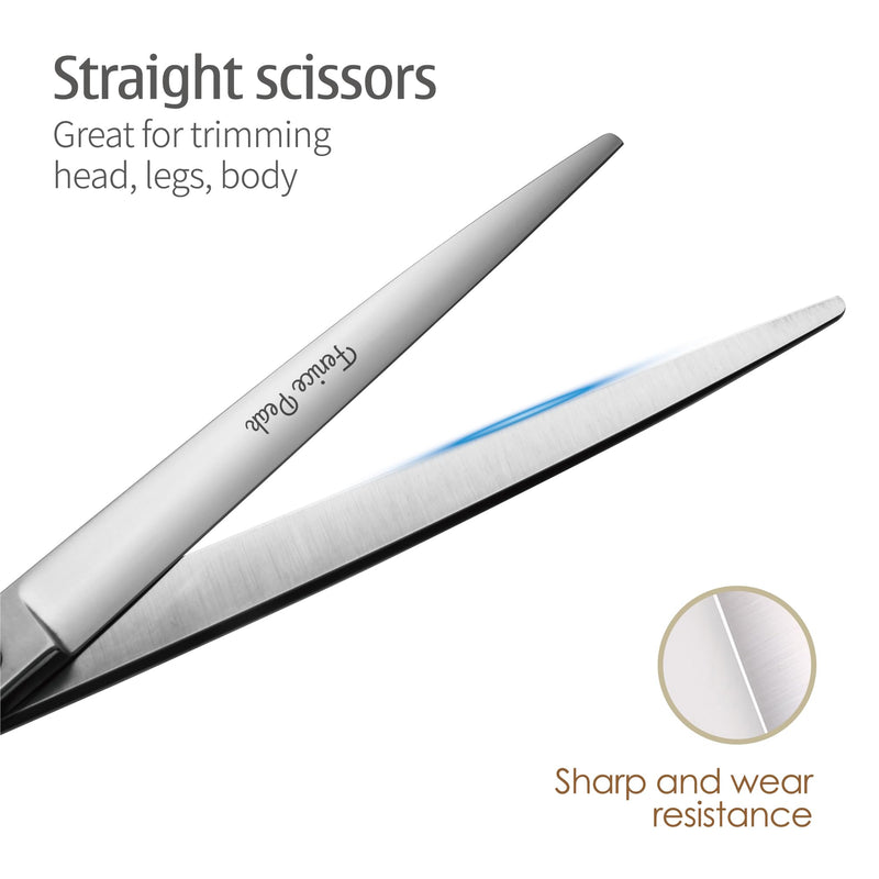 Fenice Peak 3pcs Dog Grooming Scissors Set Straight Thinning Curved Shears Stainless Steel Shears for Pet Grooming Sharp and Durable with Case Suitable for home users and Professional Groomer 6.5‘’thin+7.0‘’cut+7.0‘’curved - PawsPlanet Australia