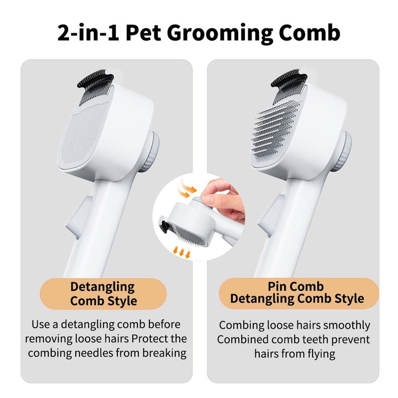 Marchul 2-in-1 Cat Grooming Brush, Cat Brushes with Release Button & Deshedding Dematting Rake, Grooming Comb Tool for for Long or Short Haired Pets, Reduce Shedding, Remove Knots and Massage, White - PawsPlanet Australia