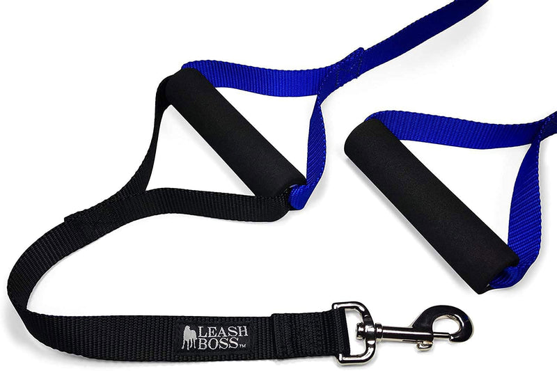 Leash Boss Original - Heavy Duty Dog Leash for Large Dogs - No Pull Double Handle Training Lead for Walking Big Dogs - Dog Leashes with Padded Handle for Control and Safety (Blue) Blue - PawsPlanet Australia