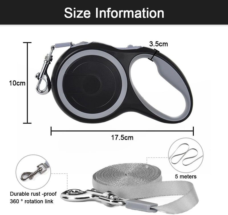 New Retractable Dog Leash, Tangle-Free 360 Degree Pet Walking Leash with Non-Slip Handle, Nylon Strap for Pets up to 110 lbs, One Hand Lock & Release Control (Black) Black - PawsPlanet Australia