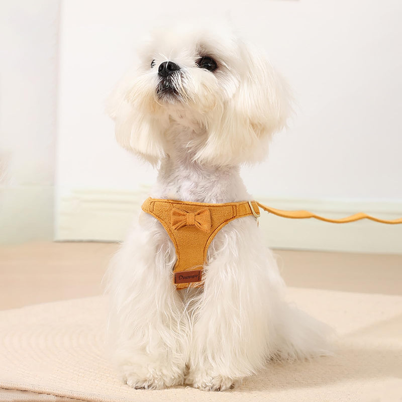 Cute Small Dog Harness and Leash Puppy Set with Bowtie,Step in Dog Harnesses,Soft Adjustable Cat & Dog Vest,Harness for Small Cats & Dogs Walks and Parties(Yellow,S:Weight 8.8-17.6lb) Yellow S(Chest:16-22'') - PawsPlanet Australia