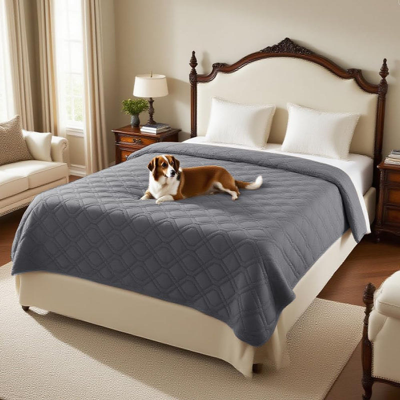 PrinceDeco Waterproof Blanket Dog Bed Cover with Non-Slip Back Pet Blanket for Furniture Bed Couch Sofa(52x82 Inch,Grey) 52x82 Inch Grey - PawsPlanet Australia