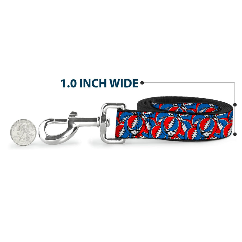 Grateful Dead Pet Leash, Dog Leash, Grateful Dead Steal Your Face Logo Stacked Red White Blue, 6 Feet Long 1.5 Inch Wide 6 Feet Long - 1.5" Wide