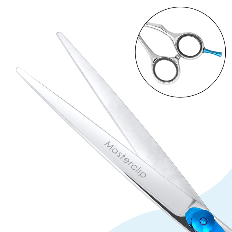 Masterclip 7.5” Essentials Finishing Scissors – Professional High Grade Stainless Steel Easy Grip Dog Grooming Scissors – Suitable for Precise Lines and a Sharp Show Cut Finish (Right Handed)