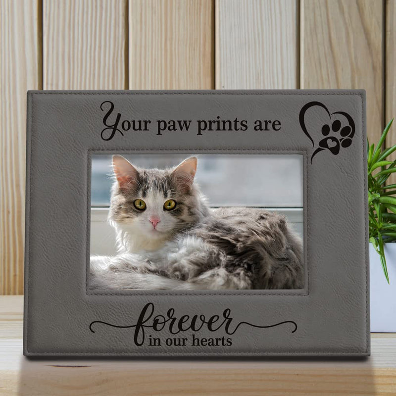 KATE POSH - Your Paw Prints are Forever in our Hearts. Engraved Leather Picture Frame. Memorial Pet Gift, Loss of Dog and Cat, Pet sympathy gift, In memory of (4" x 6" Horizontal) 4" x 6" Horizontal - PawsPlanet Australia