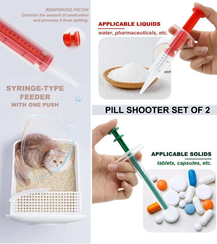 Cat Pill Shooter 5-in-1 Kit, Pet Pill Cutter and Crusher for Cats and Dogs, Dog Tablet Soft Tip Syringe and Medical Feeding Liquid Dispenser Tool with Plastic Measuring Cup 100ml - PawsPlanet Australia