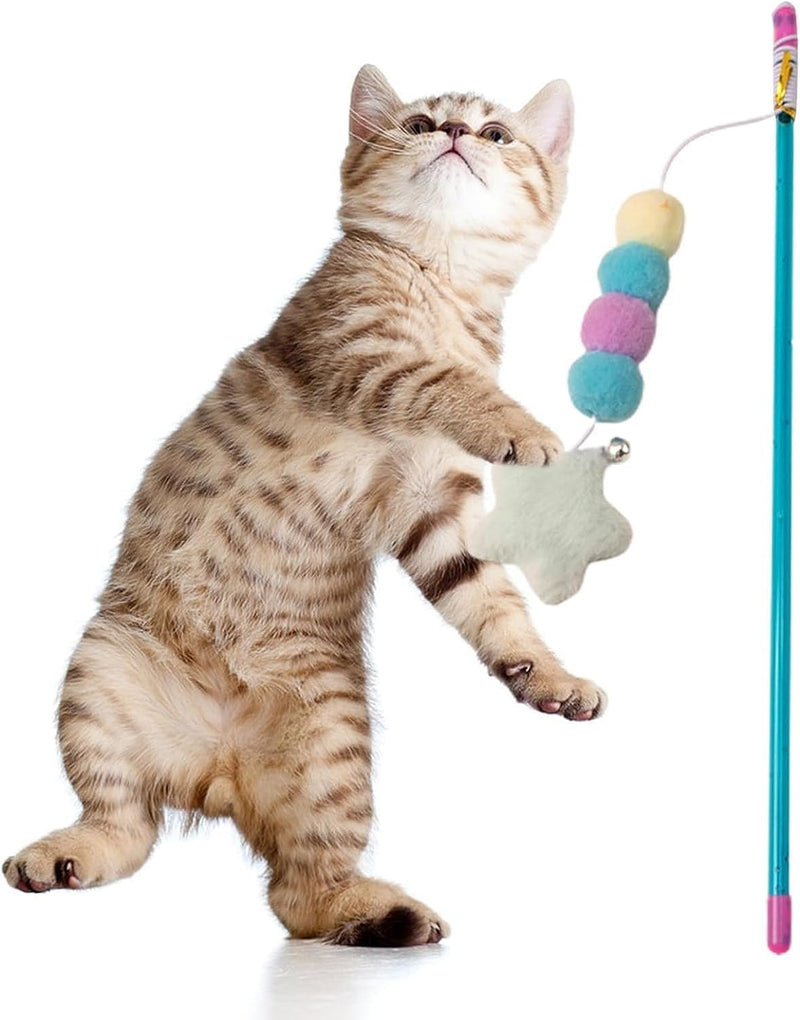 2 Pcs Pink Cat Stick Toy Elastic Rope Plush Ball Star Pendant Bite-Resistant Comfortable Grip Relieve Boredom Handmade Kitten Teaser Wand Cat Mice and Animals Toys Pet Supplies - PawsPlanet Australia