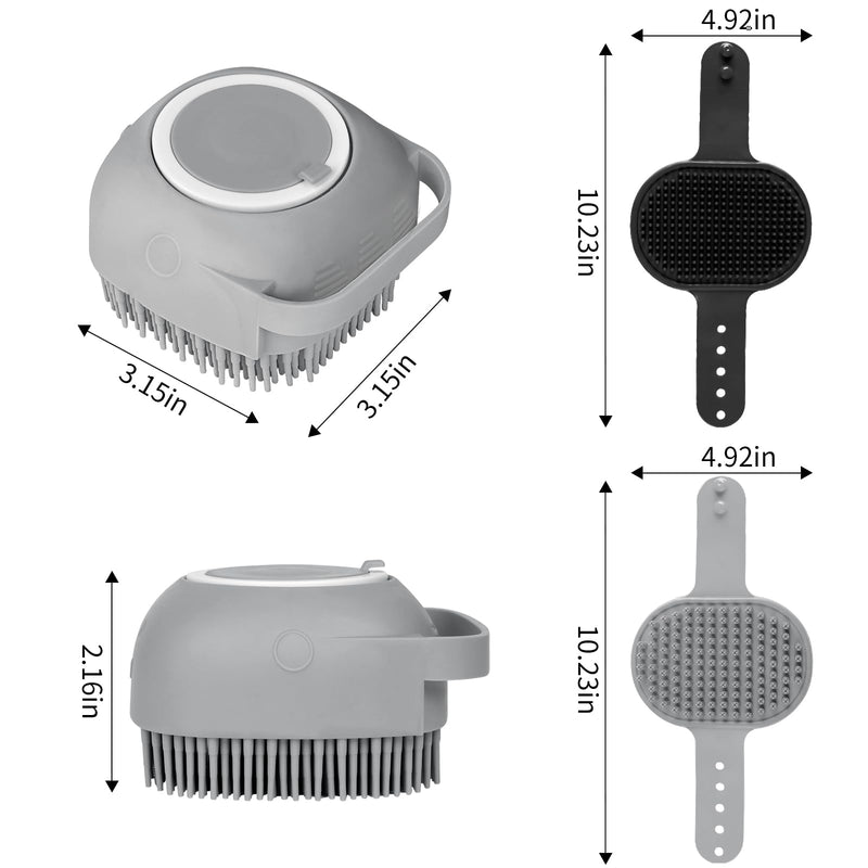 Comotech 6PCS Dog Bath Brush & Dog Toothbrush | Adjustable Handle Shampoo Brush & Scrubber for Short & Long Haired Dogs & Cats | Effectively Solve Odor & Stain Removal Problems (Gray Gray Black) Gray Gray Black