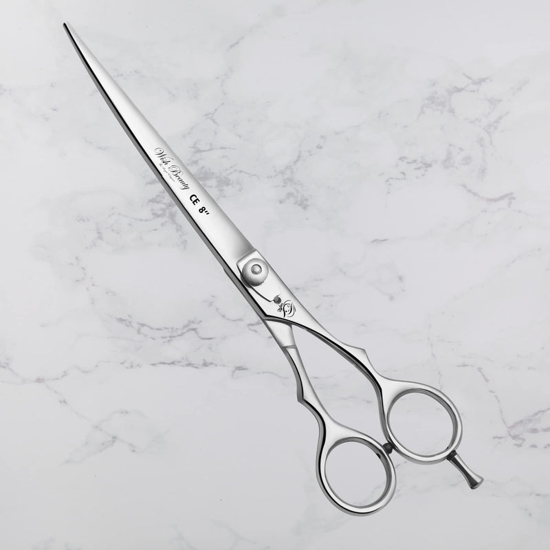 wishbeauty 8'' inches Pet Grooming Shears, Dog Grooming Scissor | Pet Trimming - Straight White Dotted Finger Grip 8''