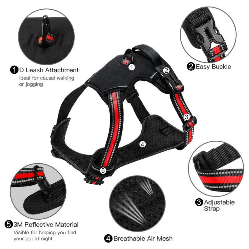SmilePowo No-Pull Dog Harness Pet Harness Adjustable Outdoor Pet Vest Oxford Material Reflective Vest for Dogs Easy Control for Medium Large black - PawsPlanet Australia