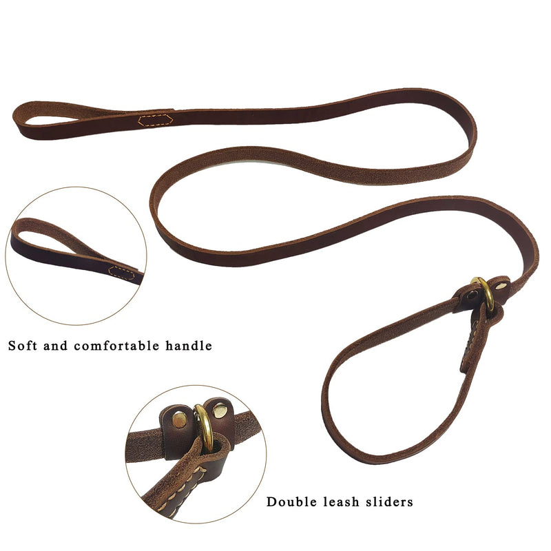 LWBMG 5.6ft Leather Dog Leash, Real Leather Slip Lead, Soft Adjustable Dog Training Leash for Small to Large Dogs, Brown 6ft x 3/4'' - PawsPlanet Australia