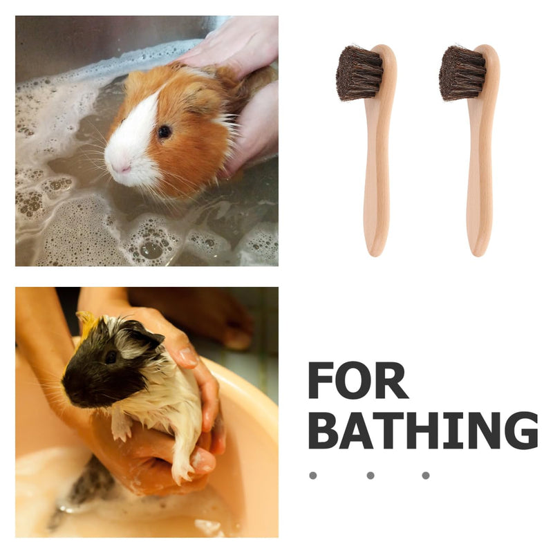 VANZACK 2Pcs Soft Bristle Pet Bathing Brush with Wood Handle for Hamsters Guinea Pigs Rabbits Small Animal Grooming and Bath Care