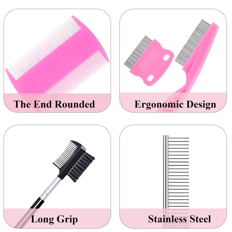 6Pcs Pet Combs for Remove Knots, Fluff and Dirt Dog Eye Comb for Removing Eye Mucus and Crust Dog Flea Fine Combs for Grooming Matting(Pink) Pink