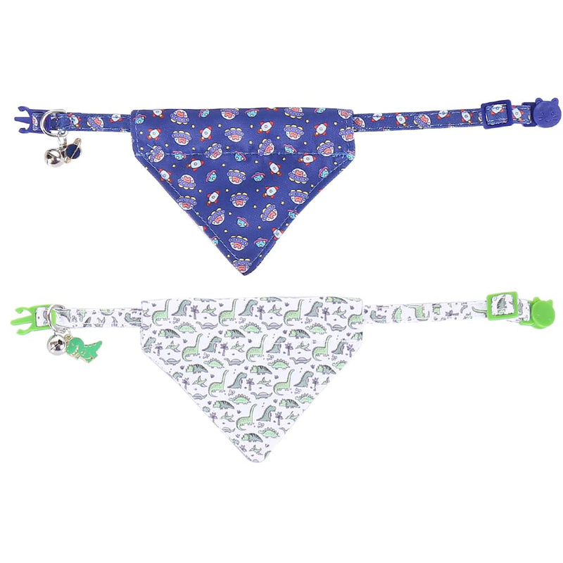 Cat Collar Breakaway with Cute Bandana and Bell Accessories for Kitty Adjustable Safety bandana universe+dinosaur