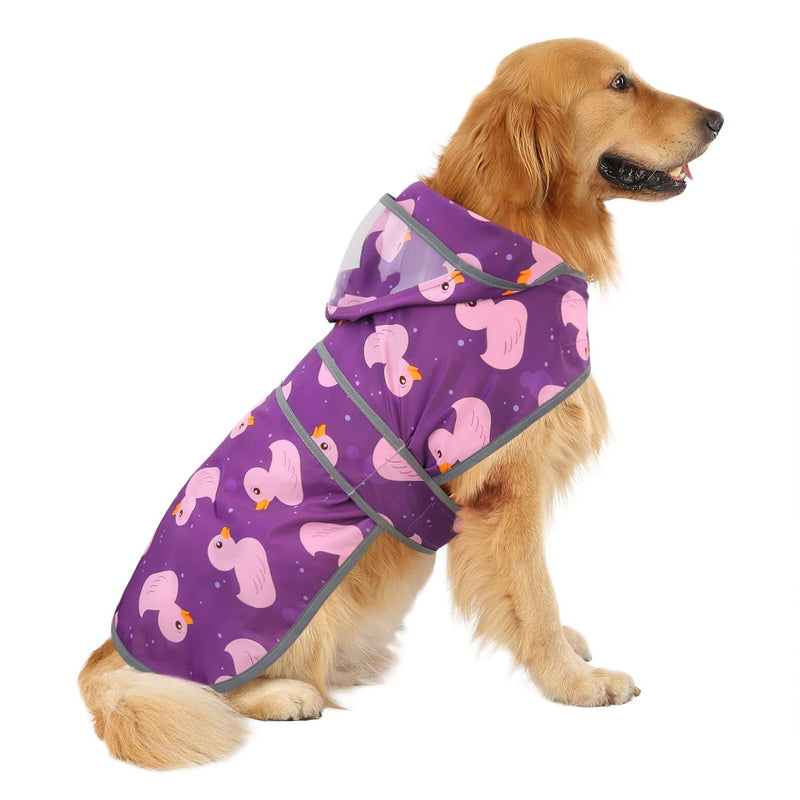 HDE Dog Raincoat with Clear Hood Poncho Rain Jacket for Small Medium Large Dogs Ducks Purple - XXL XX-Large