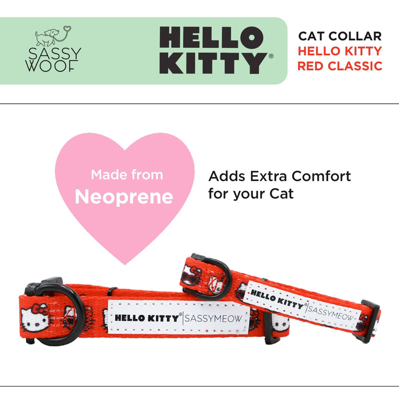 Sassy Woof Cat Collar Hello Kitty® Red Classic - S, Adjustable, Durable, Comfortable, Patented Design and Stylish Pet Accessories for Small Cats - PawsPlanet Australia