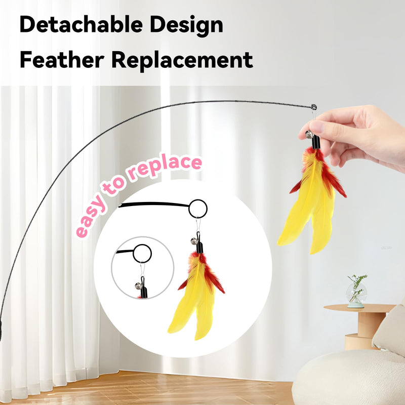 Interactive Cat Toys: 4 Ways to Play Indoor Kitten Wand with Suction Cup, Removable 12Pcs Replacements (Feathers, Mice, Butterflies, Caterpillars, Flies, Fur Balls) – Detachable Design - PawsPlanet Australia