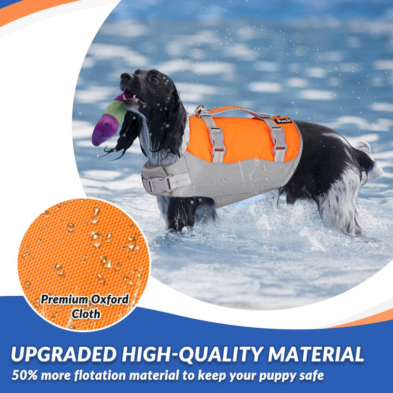 SlowTon Dog Life Jacket, Adjustable Ripstop Dog Life Vest with One Piece Belly Support Superior Buoyancy, Skin-Friendly Neoprene Pet Safety Flotation Vest for Swimming Boating Pool Beach(Orange,M) Medium Grey & Orange - PawsPlanet Australia