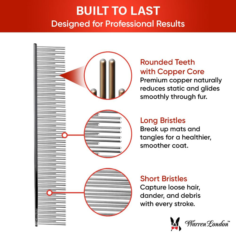 Warren London Carding Pro XL Comb 9in | Copper Grooming Comb with Dual-Length Teeth | Removes Undercoat, Loose Fur, and Dander | Groom like a Professional - PawsPlanet Australia