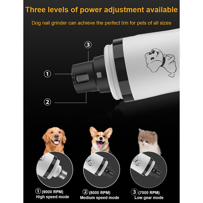 Upgraded Slient Dog Nail Grinder, Professional Pet Nail Grinder, Triple Speed Settings, 2000mAh Battery, Ultra Quiet Operation for Stress-Free Grooming for Small Medium Large Dogs & Cat White - PawsPlanet Australia