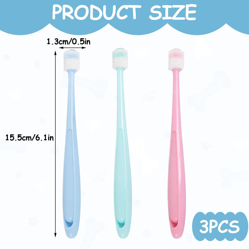 3 pcs Pet Toothbrush, soft bristles, suitable for cats and dogs, Pink, Blue, Green