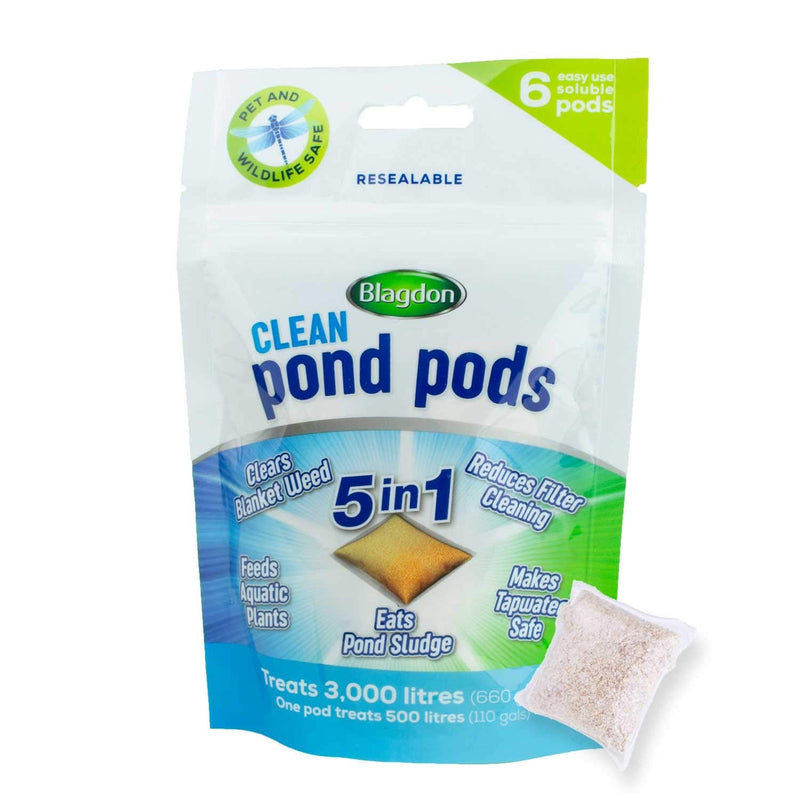 Blagdon Clean Pond Pods, Clears Blanket Weed, Reduces Filter Cleaning, Feeds Aquatic Plants, Eats Pond Sludge, Removes Chlorine, Makes Tap Water Safe, Pet & Wildlife Safe (pack of 6 pods) - PawsPlanet Australia