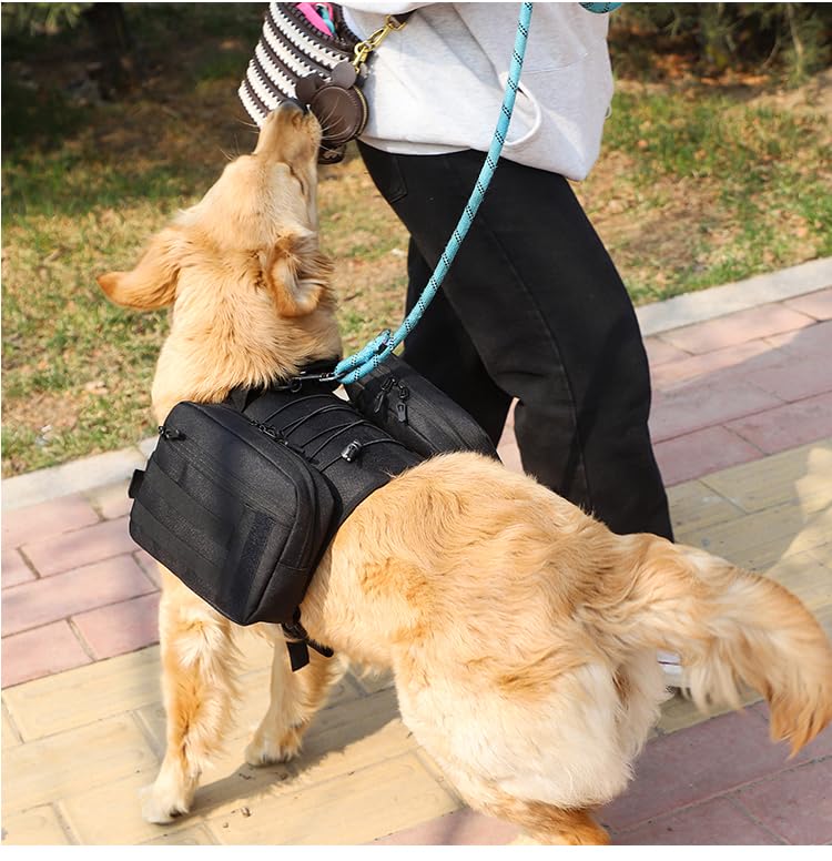 Dog Hiking Backpacks, for 85-125 lbs Large - Giant Dogs, Dog Hiking Back Pack, 5 Adjustable Buckles, Large Capacity 2 Spacious Side Bags, Breathable Waterproof Fabric (Black) - PawsPlanet Australia