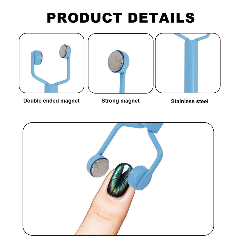 3-in-1 Cat Eye Magnet for Nails, High and low Y-Shaped Double Head Nail Magnet Manicure Design Cat Eye Magnetic Tool Fingernail Art Accessories for Cateye Gel Polish DIY Salon Studio (Blue) Blue - PawsPlanet Australia