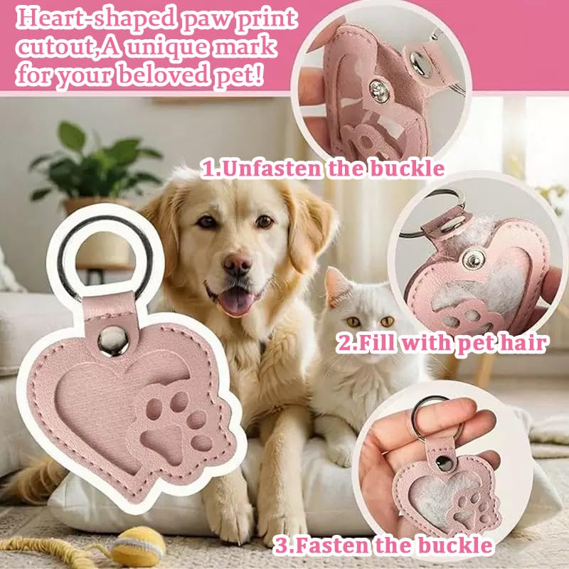 Heart-Shaped Leather Pet Hair Keepsake Keychain Pink - PawsPlanet Australia