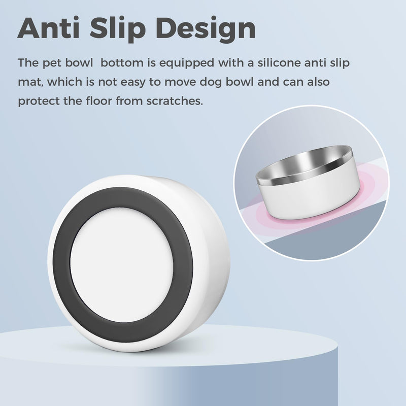 Dog Bowl, Stainless Steel Dog Food and Water Bowl with Non Slip Quiet Bottom, Easy to Clean, Dishwasher Safe, 40oz, White 40 oz - PawsPlanet Australia