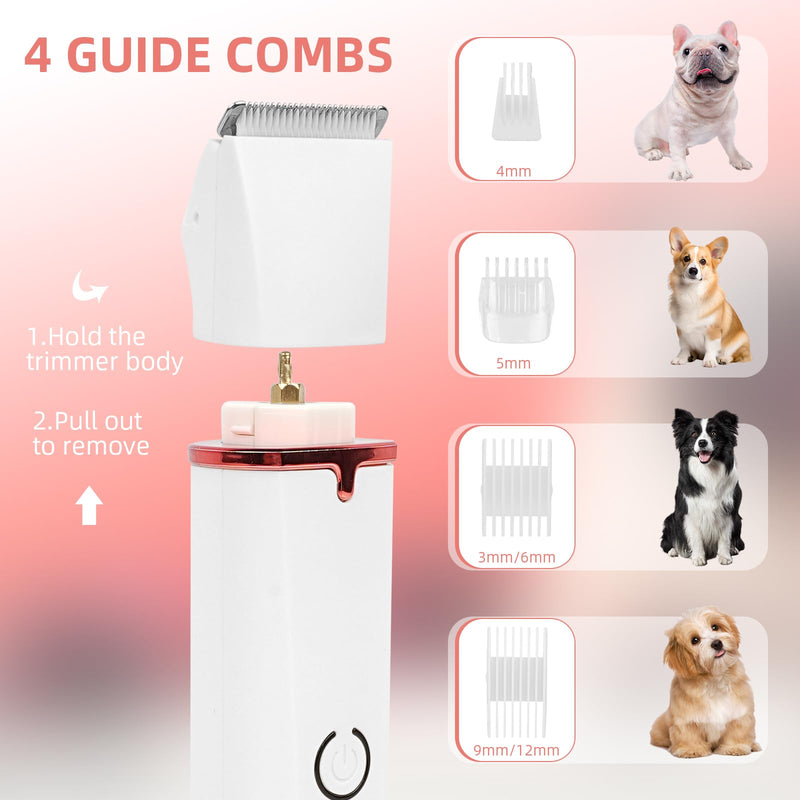 Electric Dog Grooming Kit Dog Paw Trimmer, 4 in 1 Pet Nail Grinder Low Noise for Dogs Cats, Pet Grooming Kit Rechargeable and Plug-and-Play for Grooming Hair, Paws, Eyes, Ears, Face (Beige) - PawsPlanet Australia