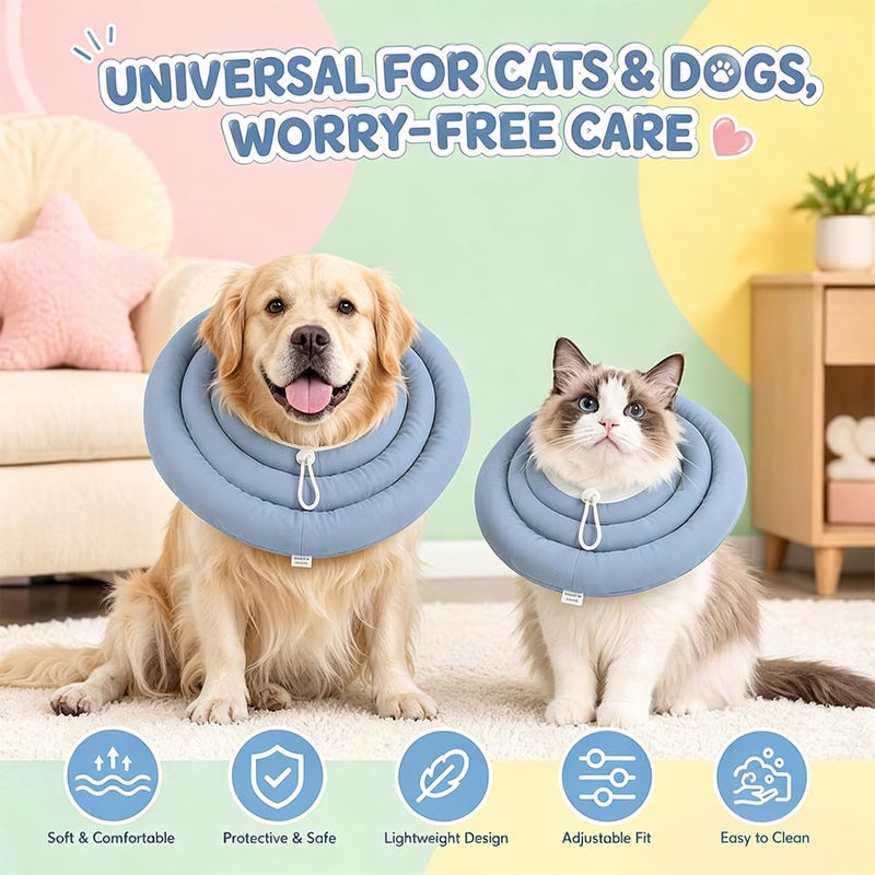 Dog neck brace, Waterproof protective collar for dogs, Adjustable soft padded neck brace for cats, Waterproof dog collar with drawstring, Recovery collar for recovery after (Light Blue, XL) Light Blue