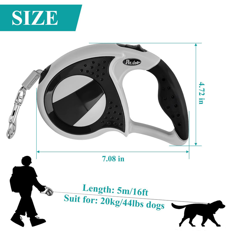 16 Ft Retractable Dog Leash, Dog Walking Leash with Anti-Slip Handle, One-Handed Pause & Lock, Dog Leash Suitable for Small/Medium/Large Sized Dogs, Black