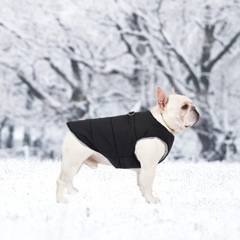 Geyecete Dog Bulldog Clothes Dog Cotton Padded Coat Thick Winter Warm Vest Waistcoat Cold Weather Jacket Clothing for French Bulldog Coat-Black-M Medium Black - PawsPlanet Australia