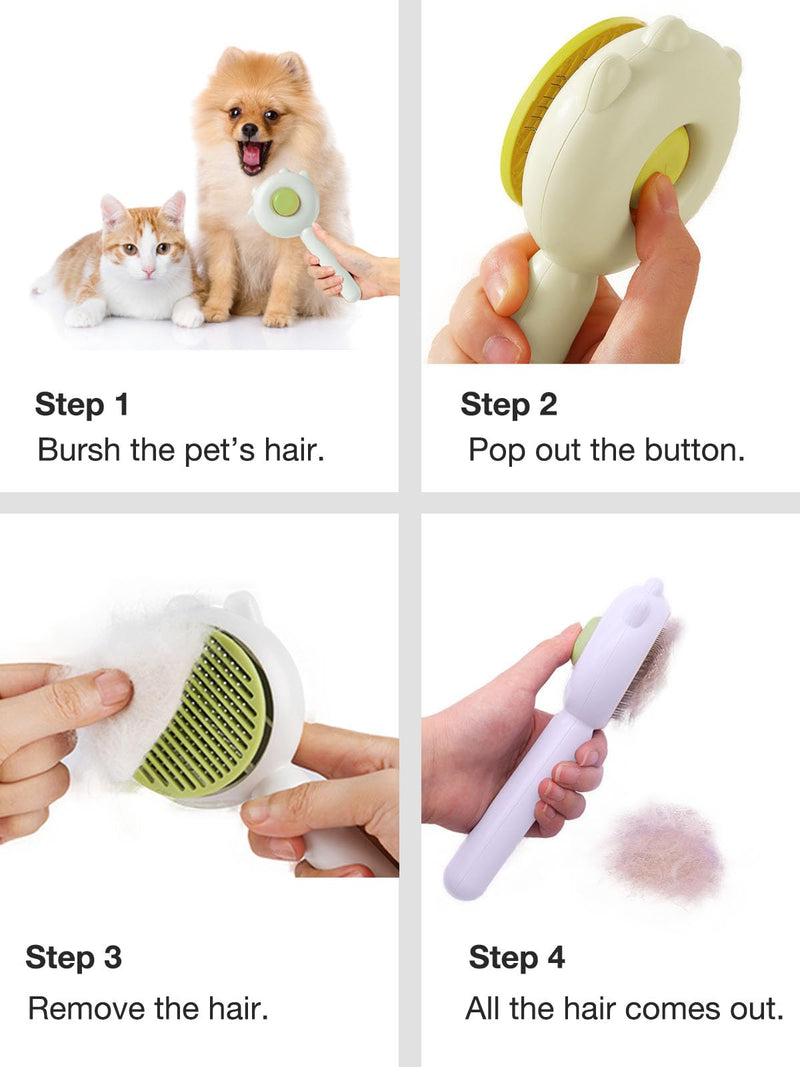 Cat Brush, Gemnbo Cat Brush with Release Button, Dog Brush for Shedding Self Cleaning with 140° Bent Curved Massage Needles, Pet Grooming Kit for Cats and Dogs Green - PawsPlanet Australia