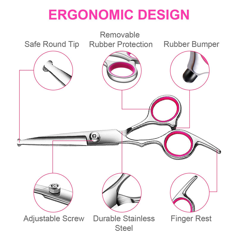 6 in1 Professional Dog Grooming Scissors Kit, Dog Shears for Grooming with Safety Round Tips, Titanium Coated Grooming Scissors for Dogs Cat Pet At Home Pink 6 in 1 - PawsPlanet Australia