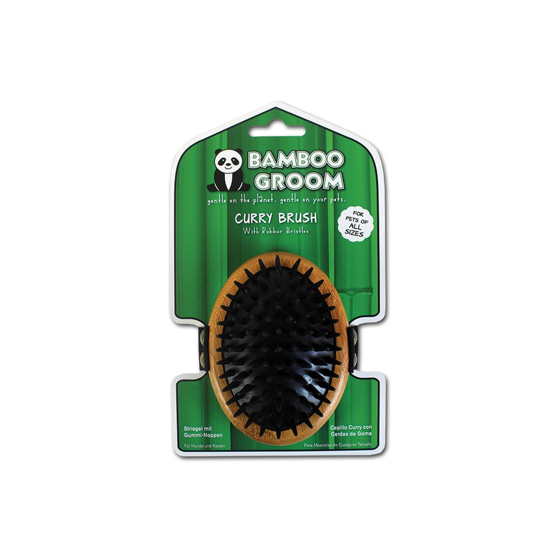 alcott Bamboo Groom Curry Brush with Rubber Bristles for Pets,Brown - PawsPlanet Australia